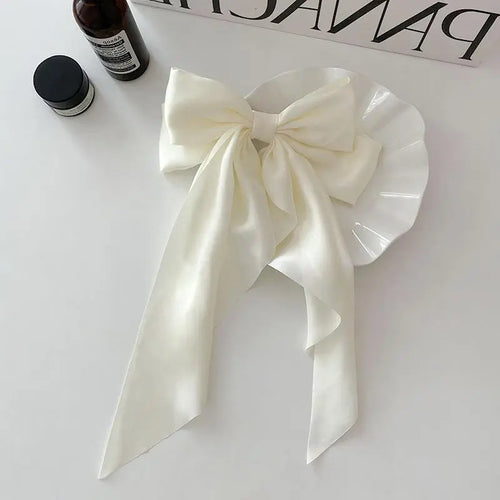 Elegant Bow Ribbon Hair Clip Fashion Simple Solid Satin Spring Clip