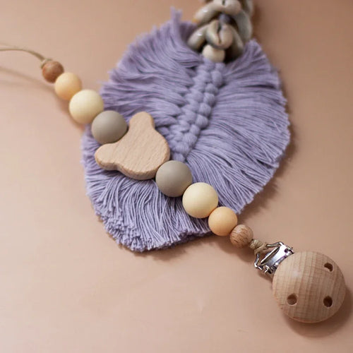 Custom Name Wooden Personalized Baby Pacifier Chain Silicone Bead