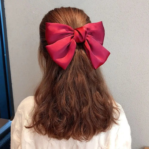 Elegant Bow Ribbon Hair Clip Fashion Simple Solid Satin Spring Clip