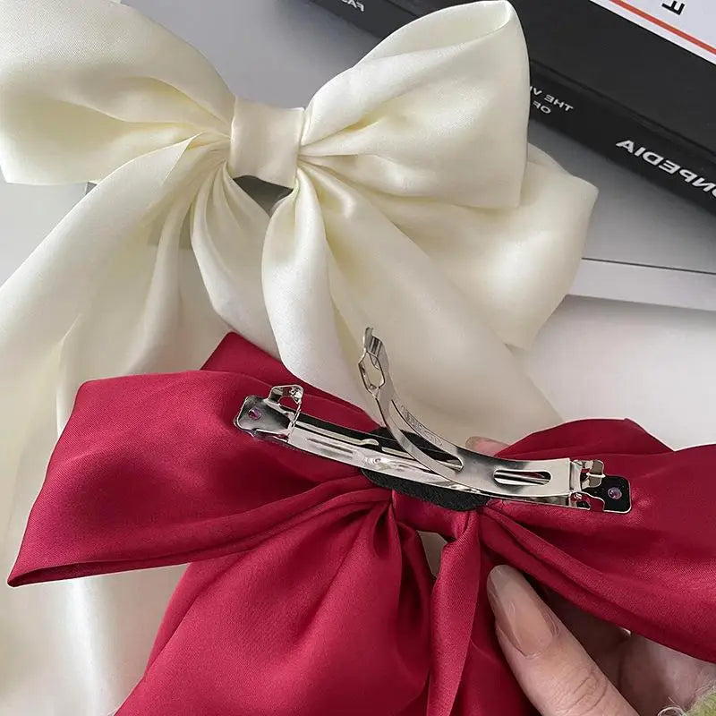 Elegant Bow Ribbon Hair Clip Fashion Simple Solid Satin Spring Clip