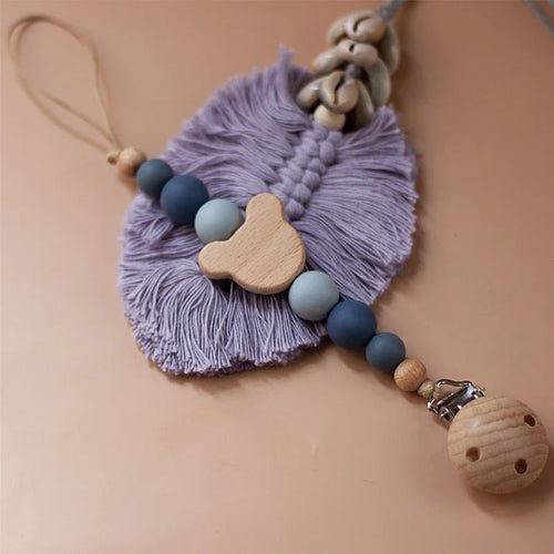 Custom Name Wooden Personalized Baby Pacifier Chain Silicone Bead