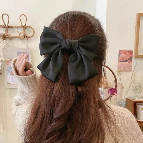Elegant Bow Ribbon Hair Clip Fashion Simple Solid Satin Spring Clip