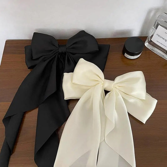 Elegant Bow Ribbon Hair Clip Fashion Simple Solid Satin Spring Clip