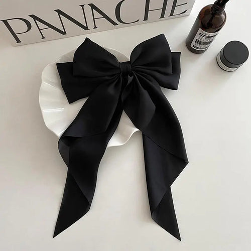 Elegant Bow Ribbon Hair Clip Fashion Simple Solid Satin Spring Clip