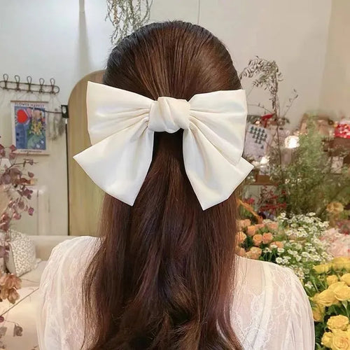 Elegant Bow Ribbon Hair Clip Fashion Simple Solid Satin Spring Clip