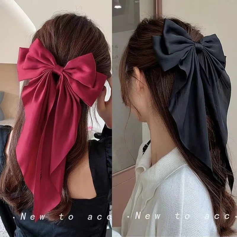Elegant Bow Ribbon Hair Clip Fashion Simple Solid Satin Spring Clip